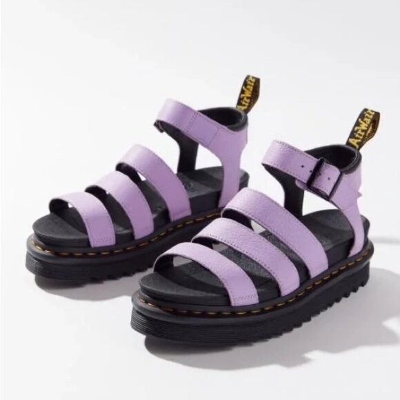 Doc Dr. Martens Blaire Flatform Leather Sandals Purple  Lilac Size 8 39 UK 6 New - Picture 1 of 7